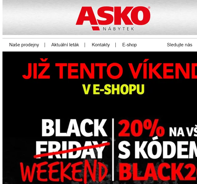 Asko Nábytek: SLEVA 20 % na vše – červen 2026 | Nuslet.cz