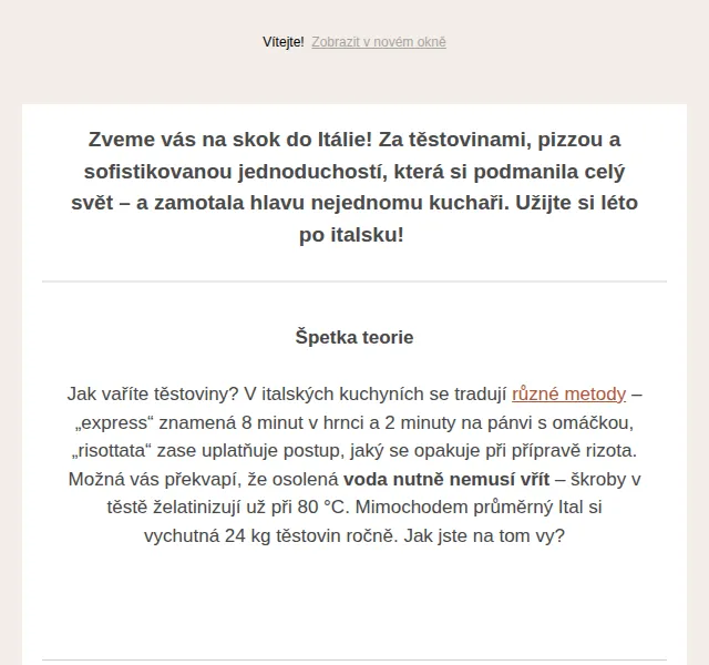 Jídlo a radost: Italské léto s těstovinami a pizzou – červenec 2026 | Nuslet.cz