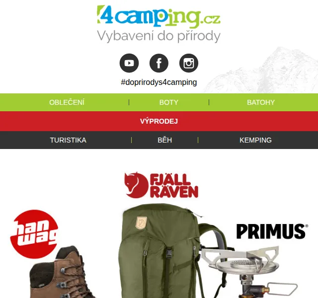 4camping: Hanwag, Fjällräven, Primus outdoor výprodej – červenec 2026 | Nuslet.cz