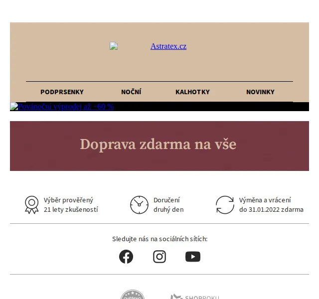 Astratex: Doprava zdarma – červen 2026 | Nuslet.cz