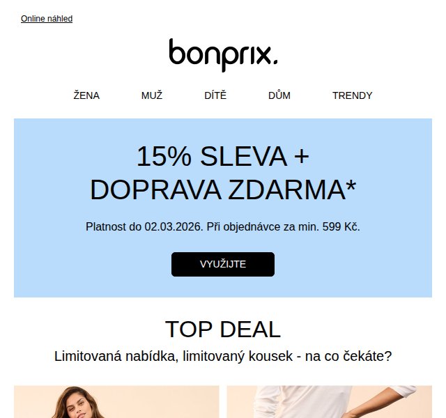 Bonprix: 15% sleva + doprava zdarma – duben 2026 | Nuslet.cz