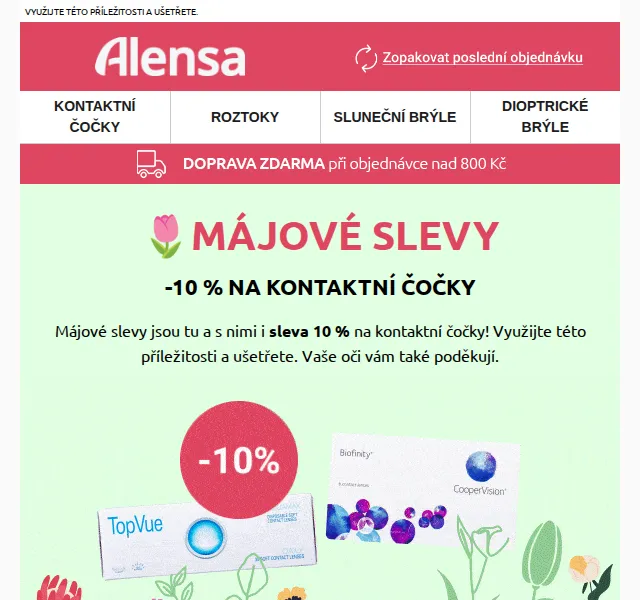 Alensa: SLEVA 10 % na kontaktní čočky TopVue, Bausch and Lomb – červen 2026 | Nuslet.cz