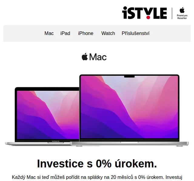 iSTYLE: 0% splátky na všechny počítače Mac – červen 2026 | Nuslet.cz