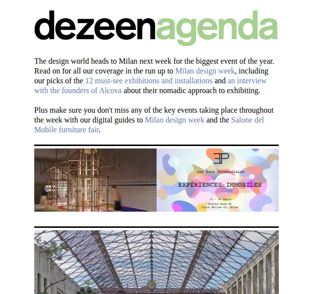 Dezeen Daily: Milan Design Week 2026 – Průvodce akcemi a výstavami | Nuslet.cz