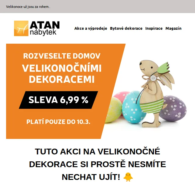 ATAN nábytek: Velikonoční dekorace se slevou 6,99 % – červen 2026 | Nuslet.cz