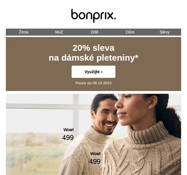 Bonprix: 20% sleva na dámské pleteniny – červenec 2026 | Nuslet.cz