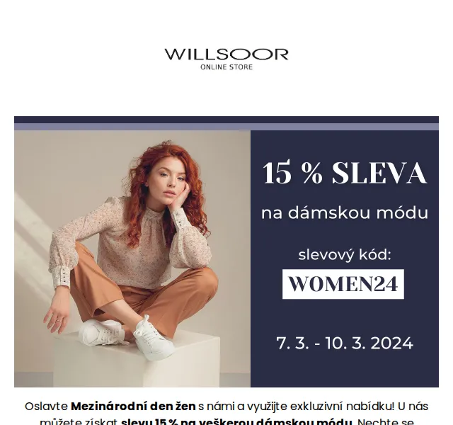 Košile Willsoor: Sleva 15 % na dámskou módu – červenec 2026 | Nuslet.cz
