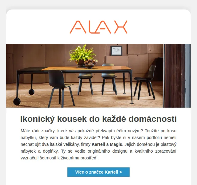 ALAX nábytek: Kartell a Magis se slevou 10 % – červenec 2026 | Nuslet.cz