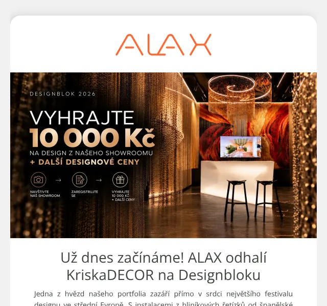 ALAX nábytek: Designblok 2026 + vstupenka zdarma
