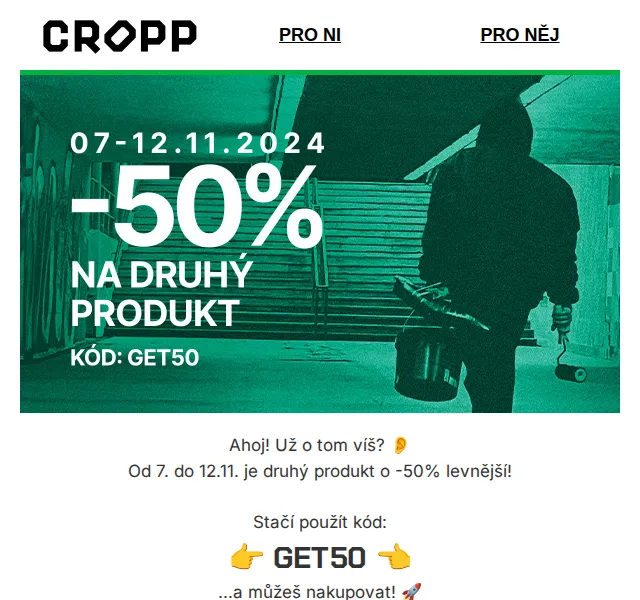 Cropp: -50 % na druhý produkt – listopad 2026 | Nuslet.cz