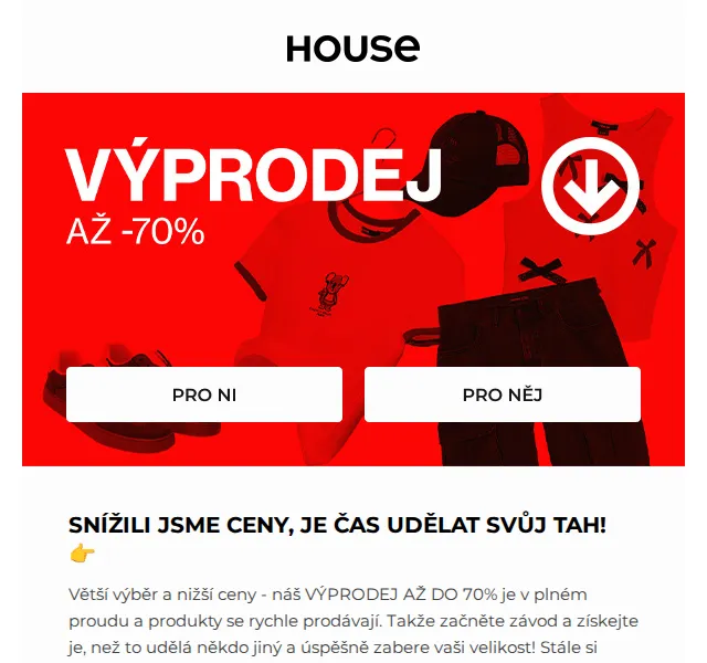 HOUSE: výprodej do 70 % – červenec 2026 | Nuslet.cz