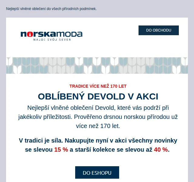 Norskamoda.cz: Devold sleva 15–40 % – červen 2026 | Nuslet.cz