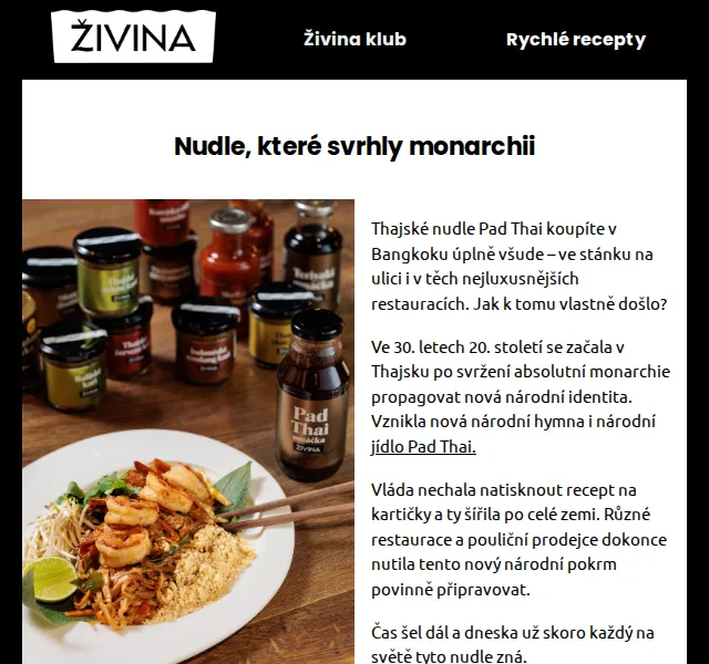 Živina: Pad Thai omáčka a balíček na nudle – červen 2026 | Nuslet.cz