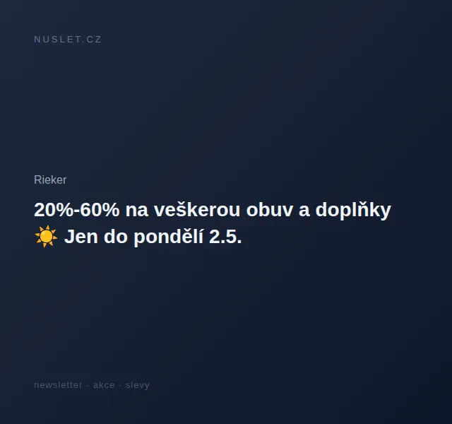 Rieker: 20%-60% na veškerou obuv a doplňky – červen 2026 | Nuslet.cz