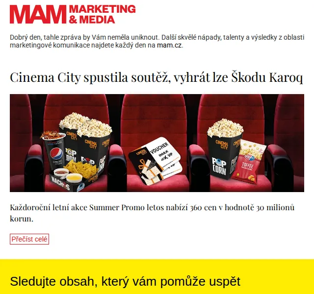 Marketing & Media: Cinema City soutěž o Škodu Karoq – červen 2026 | Nuslet.cz