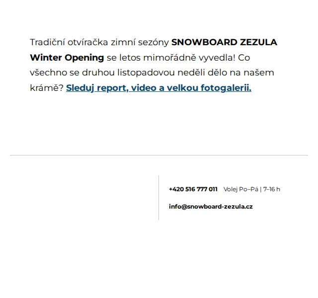 SNOWBOARD ZEZULA: Winter Opening – červenec 2026 | Nuslet.cz