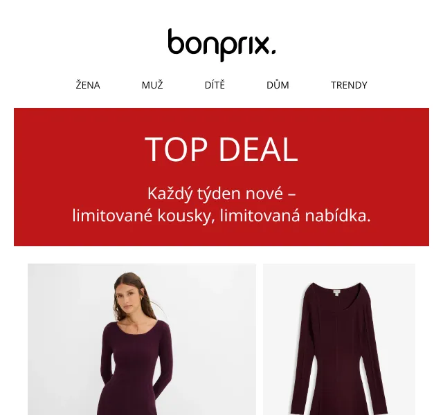 Bonprix: TOP DEALS – šaty 449 Kč, bundy – říjen 2026