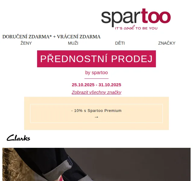 Spartoo: sleva až 50 % na Clarks, S.Oliver, DVS – červenec 2026 | Nuslet.cz