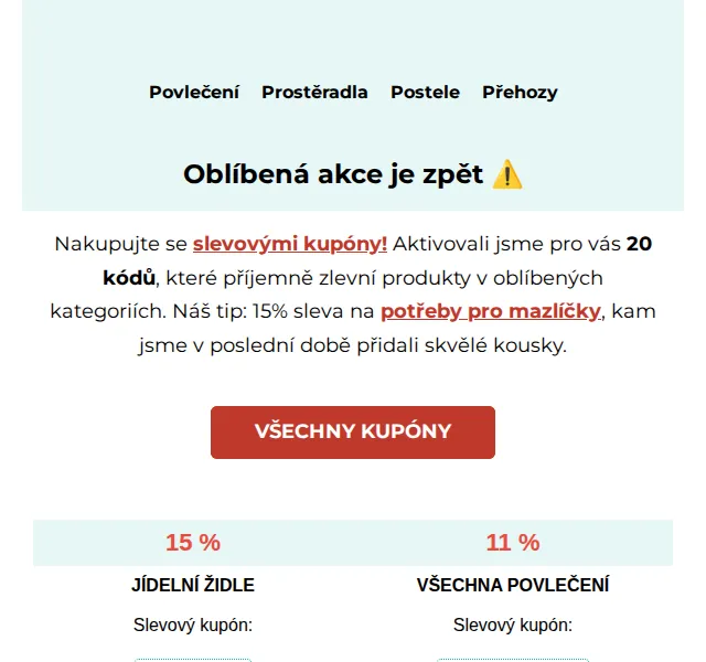 Výprodej povlečení: 20 slevových kupónů – červenec 2026 | Nuslet.cz
