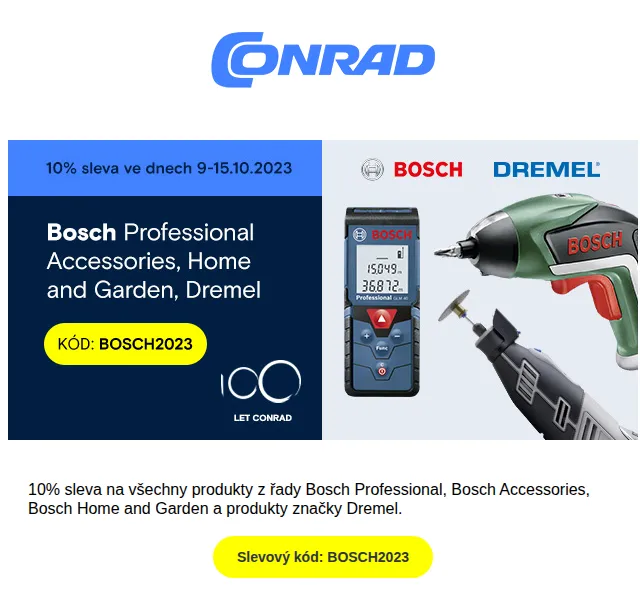 Conrad Electronic: sleva 10 % na Bosch a Dremel – červenec 2026 | Nuslet.cz