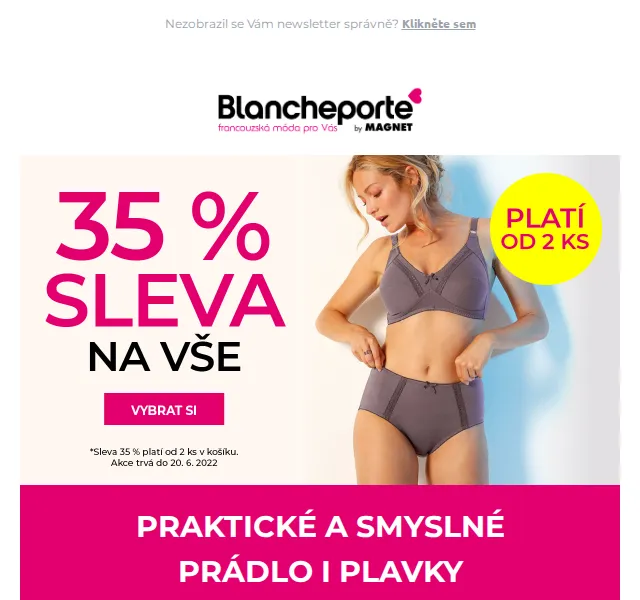 Blancheporte: sleva 35 % na prádlo a plavky – červen 2026 | Nuslet.cz