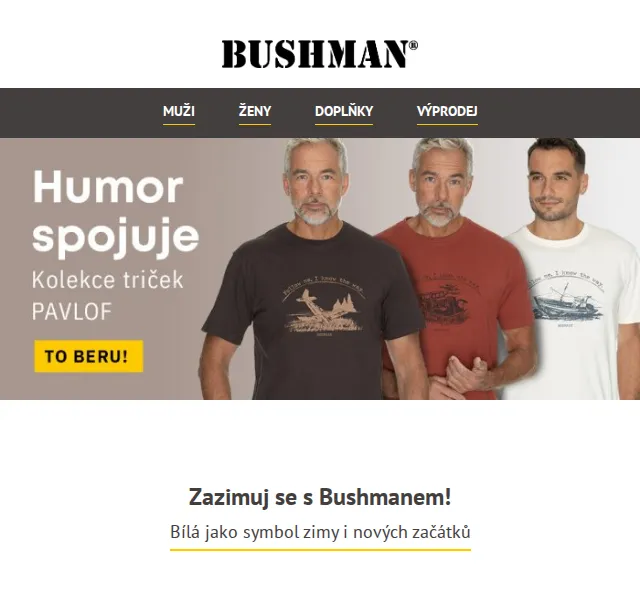 BUSHMAN: módní výprodej se slevou až 50 % – červenec 2026 | Nuslet.cz