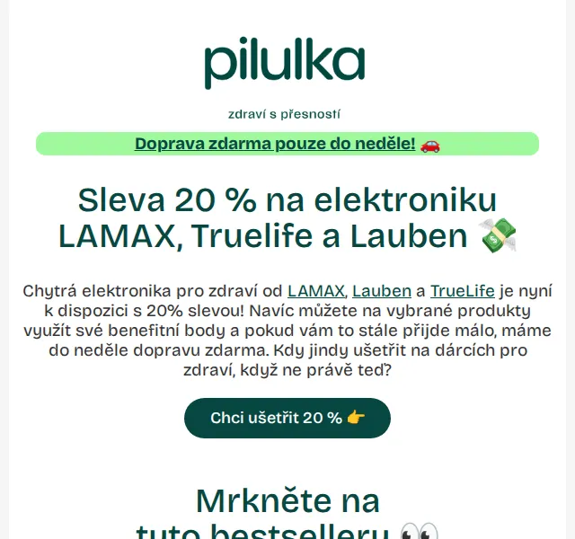 Pilulka.cz: sleva 20 % na elektroniku Lauben, Truelife a LAMAX – červenec 2026 | Nuslet.cz