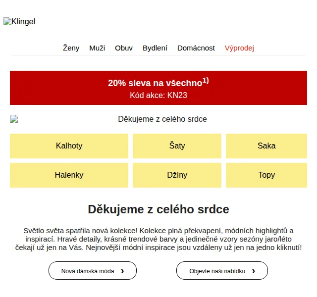 KLiNGEL: 20% sleva na všechno – červen 2026 | Nuslet.cz