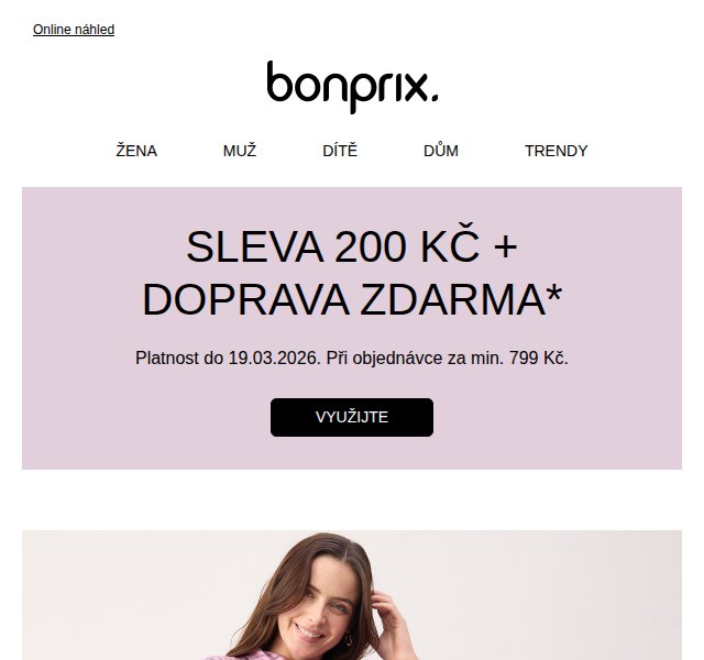 Bonprix: Sleva 200 Kč + doprava zdarma – březen 2026
