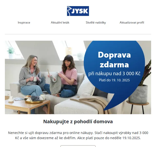 JYSK: Doprava zdarma od 3 000 Kč a matrace Wellpur Krita – červenec 2026 | Nuslet.cz