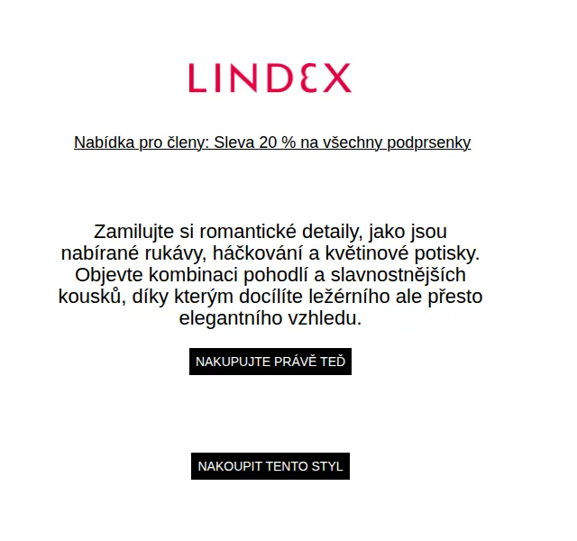 Lindex: Sleva 20 % na podprsenky a 2+2 akce – červen 2026 | Nuslet.cz