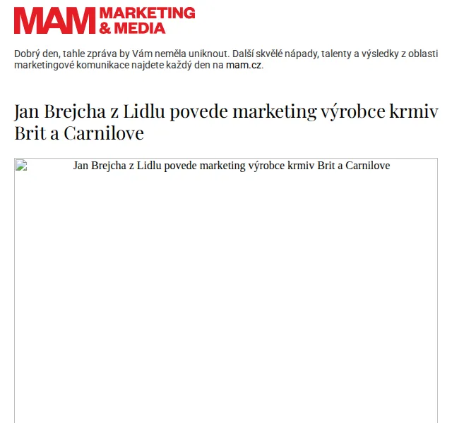 Marketing & Media: Jan Brejcha z Lidlu povede marketing Brit a Carnilove – červenec 2026 | Nuslet.cz