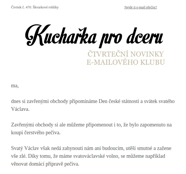 Florentýna - Kuchařka pro dceru: recept na škvarkové rohlíky – červenec 2026 | Nuslet.cz