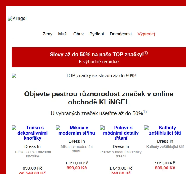 KLiNGEL: Výprodej TOP značek se slevou až 50 % – červen 2026 | Nuslet.cz