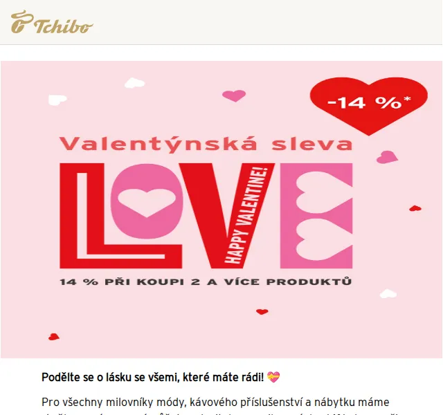 Tchibo: Valentýnská sleva 14 % + káva –únor 2026