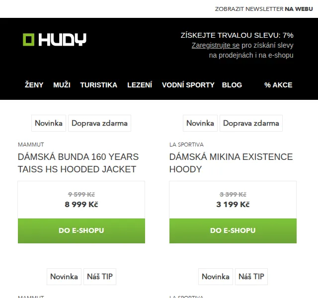Hudy: jarní novinky MAMMUT a LA SPORTIVA se slevou 7 % – červen 2026 | Nuslet.cz