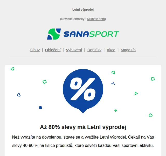 Sanasport: Letní výprodej se slevami 40–80 % – červenec 2026 | Nuslet.cz