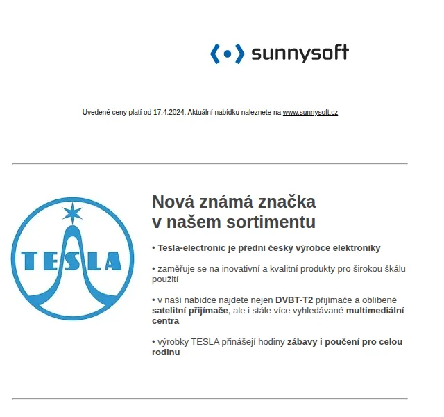 Sunnysoft.cz: Tesla elektronika, JBL reproduktor a další – červenec 2026 | Nuslet.cz