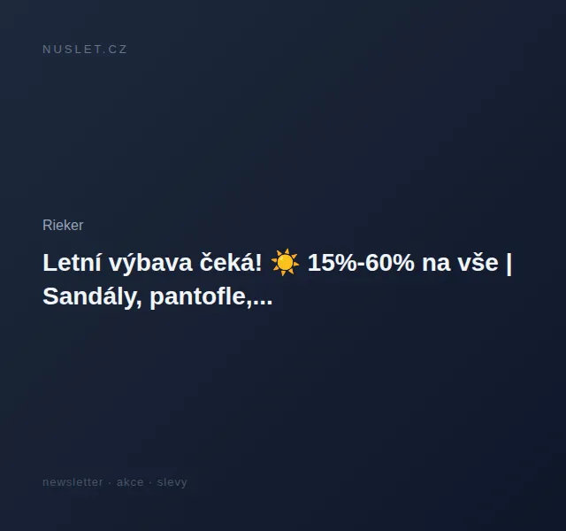 Rieker: sleva 15-60 % na letní výbavu – červen 2026 | Nuslet.cz