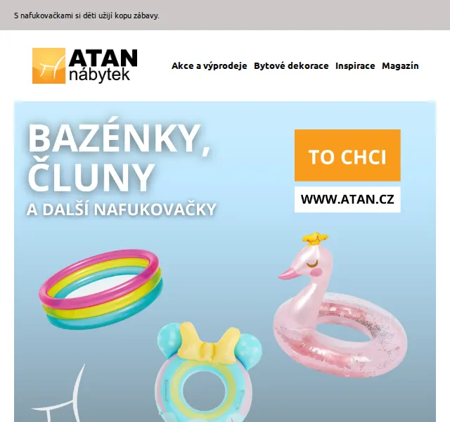 ATAN nábytek: Dětské nafukovací bazény a čluny – červenec 2026 | Nuslet.cz