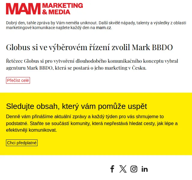 Marketing & Media: Globus vybral Mark BBDO – červenec 2026 | Nuslet.cz