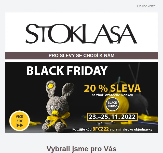 Stoklasa: Black Friday sleva 20 % na vybrané zboží – červen 2026 | Nuslet.cz