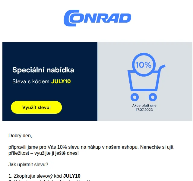Conrad Electronic: Sleva 10 % na celý sortiment – červenec 2026 | Nuslet.cz