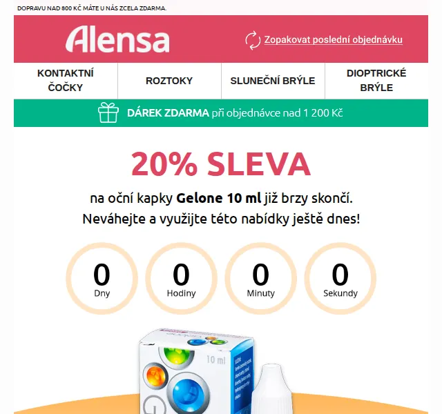 Alensa: oční kapky Gelone 20% sleva – červen 2026 | Nuslet.cz