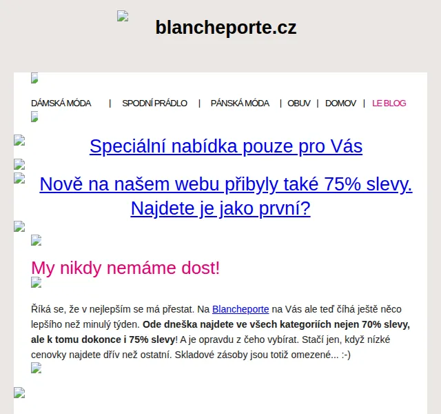 Blancheporte: K -70 % přibylo -75 % slevy – červen 2026 | Nuslet.cz