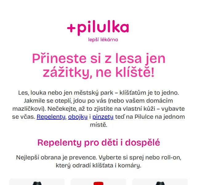 Pilulka: Repelenty, obojky Foresto a pinzety – červenec 2026 | Nuslet.cz