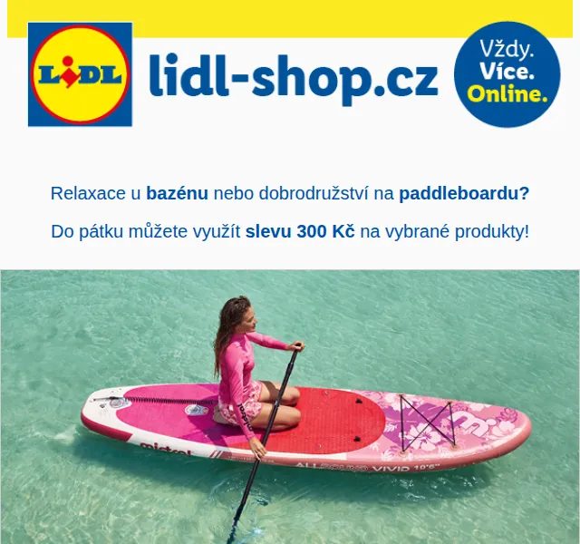 Lidl: sleva 300 Kč na paddleboardy a bazény – červen 2026 | Nuslet.cz