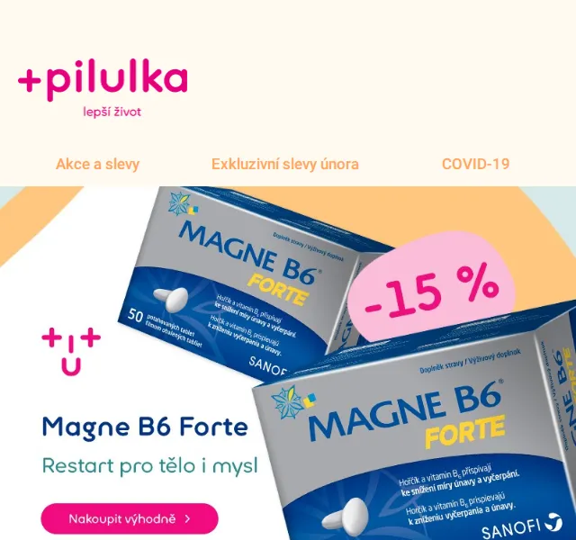 Pilulka.cz: Sleva 15 % na Magne B6 Forte – červen 2026 | Nuslet.cz