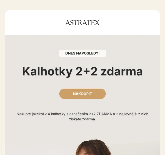 Astratex.cz: Kalhotky 2+2 zdarma, podprsenky -50 % – červenec 2026