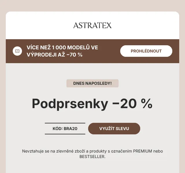 Astratex.cz: −20 % na podprsenky – červenec 2026
